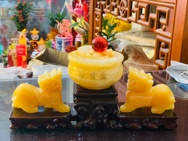 Bát tụ bảo - Tỳ hưu đá ngọc Hoàng Long kèm đế cỡ nhỏ 1