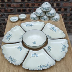 Bộ bát đĩa thắp hương hoa mặt trời mâm cúng gia tiên sen xanh 4