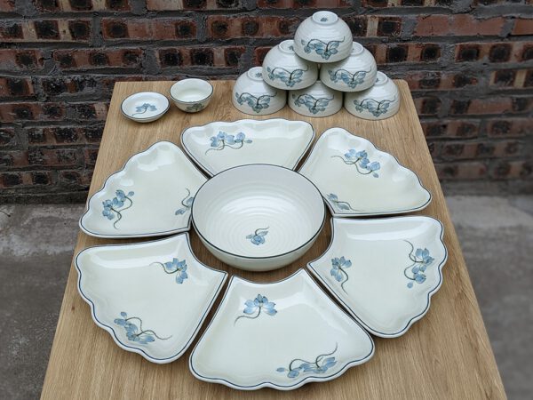 Bộ bát đĩa thắp hương hoa mặt trời mâm cúng gia tiên sen xanh 4