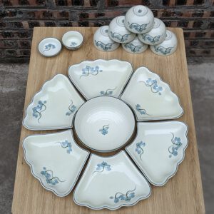 Bộ bát đĩa thắp hương hoa mặt trời mâm cúng gia tiên sen xanh 3