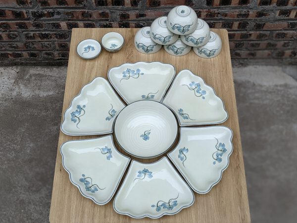 Bộ bát đĩa thắp hương hoa mặt trời mâm cúng gia tiên sen xanh 3