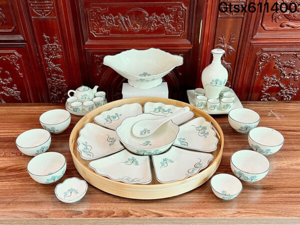 Bộ bát đĩa hoa mặt trời sen xanh đầy đủ 1