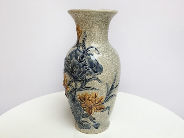Lọ hoa thờ men rạn hoa sen miệng tròn cao 22cm 3